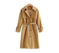 HJUGHPN Veste pour femme avec ceinture et poches à rabat sur le devant Trench Coat à manches longues boutonné Manteau d'extérieur pour femme (L)