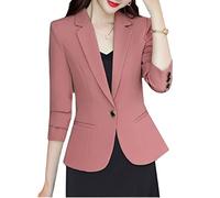HJUGHPN Veste pour femme de couleur unie - Blazer décontracté pour le bureau - Veste de travail pour femme - Veste d'affaires (M) rouge