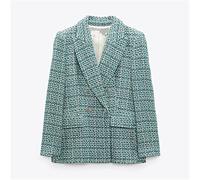HJUGHPN Veste pour femme, polyvalente, multicolore, revers à manches longues, texturé à double boutonnage, blazer décontracté (S)