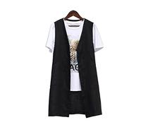 HJUGHPN Veste pour femme unisexe décontractée simple et confortable pour l'été - Col en V à simple boutonnage - Style long - Noir - Taille L