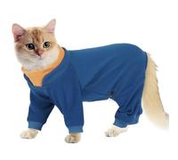 Hjumarayan Body Chat Anti Lechage, Combinaison à Quatre Pattes en Fleece Grenouillère pour Chats, Chaud et Confortable Body de Protection pour Automne Hiver et Printemps, Bleu XL