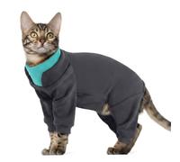 Hjumarayan Body Post Operatoire pour Chat, Combinaison à Quatre Pattes en Fleece, Chaud et Confortable Body de Protection pour Automne Hiver et Printemps, Pyjama pour Chats Anti Lechage, Gris L