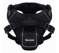 Hjumarayan Harnais Chien Petite Taille, Arnet pour Chien avec Poche pour GPS, Harnais Réglable en Tissu Oxford avec Poignée, Harnet avec Bandes Réfléchissantes pour Promenades Nocturnes, Noir S