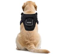 Hjumarayan Harnais pour Chien Moyen, Harnais Golden Retriever avec Poche pour GPS, Arnet Réglable en Tissu Oxford avec Poignée, Harnet avec Bandes Réfléchissantes pour Promenades en Sécurité, Noir L