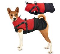 Hjumarayan Manteau Chien - Manteaux d'hiver pour Chiens Manteau Résistant à l’Eau, Veste avec Harnais Gilet Fermeture Eclair pour Petite Taille Yorkshire Jack Russel, Rouge M