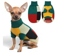 Hjumarayan Pull Chien Vintage Petite Taille - Col Roulé à Blocs de Couleurs Avec Trou pour Harnais, Chaud Sweat Avec Manches, Vert XS