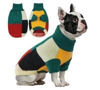 Hjumarayan Pull Chien - Vintage Pull Chien Petite Taille avec Trou pour Harnais, Col Roulé Pull pour Chien Design à Blocs de Couleurs, Chaud Sweat Chien avec Manches, Vert M