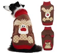 Hjumarayan Pull Noel Chien, Sweat Chaud avec Motif Renne Pull Over Hiver Col Roulé avec Ouverture pour Laisse, pour Border Collie, Petite Femelle Golden Retriever, Marron XXL