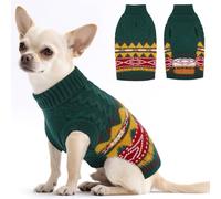 Hjumarayan Pull pour Chien Petite Taille - Fair Isle Pull Over Hiver avec Trou pour Harnais, Pull-Overs Col Roulé Noel Sweat Tricot Chaud Facile à Enfiler pour Shih Tzu Yorkshire (1-24 kg) Vert S