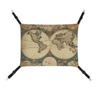 HJUQNGF Hamac pour chat - Doux et respirant - Hamac à suspendre avec crochets en métal - Motif carte du monde - Hamac de couchage rétro portable pour chats, petits chiens et petits animaux
