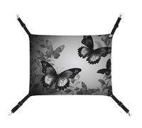 HJUQNGF Hamac pour chat - Doux et respirant - Hamac à suspendre avec crochets en métal - Noir et gris - Motif papillons - Lit portable pour chats, petits chiens et petits animaux