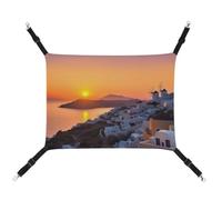 HJUQNGF Hamac pour chat - Doux et respirant - Hamac suspendu avec crochets en métal - Île de Grèce - Coucher de soleil - Hamac de couchage portable pour chats, petits chiens et petits animaux
