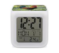 HJUQNGF Petit réveil numérique à écran LED avec motif poulet sur l'herbe Horloge électronique colorée avec 7 éclairages d'ambiance Minuterie de sommeil pour chambre à coucher Fonctionnement simple