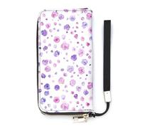 HJUQNGF Portefeuille long avec dragonne pour femme Cactus et fleurs Portefeuille en cuir avec fermeture éclair Grande capacité Porte-monnaie Porte-cartes de crédit, Petite rose violette, 20x10.5cm