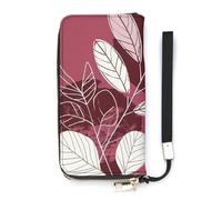 HJUQNGF Portefeuille long avec dragonne pour femme en forme de bloc de bois - Portefeuille en cuir avec fermeture éclair - Grande capacité - Porte-monnaie - Porte-cartes de crédit, Feuilles de pêche