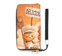 HJUQNGF Portefeuille long avec dragonne pour femme Motif fleurs sur la table Portefeuille Pochette en cuir Grande capacité Porte-monnaie Porte-cartes de crédit, Caractère de biscuit, 20x10.5cm