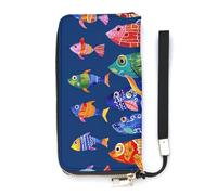 HJUQNGF Portefeuille long avec dragonne pour femme - Motif floral coloré - Fermeture éclair - Grande capacité - Porte-monnaie - Porte-cartes de crédit, Style d'art batik, 20x10.5cm