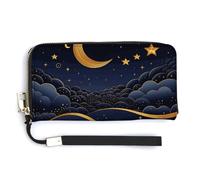 HJUQNGF Portefeuille long en cuir avec dragonne et fermeture éclair pour femme Inscription There Are Stars And Moon on It
