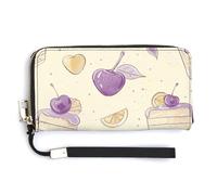 HJUQNGF Portefeuille long en cuir avec fermeture éclair et dragonne pour femme Motif marbre Blanc, Gâteau et cerise, 20.0*10.5cm