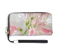 HJUQNGF Portefeuille long en cuir avec fermeture éclair et dragonne pour femme Motif nature, Images de fleurs fraîches, 20.0*10.5cm