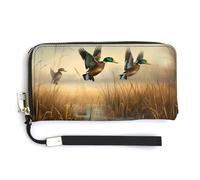 HJUQNGF Portefeuille long en cuir noir et blanc avec dragonne pour femme avec fermeture éclair et porte-cartes de crédit, Hunting Flying Wild, 20.0*10.5cm