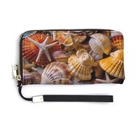 HJUQNGF Sea Shell Treasures Portefeuille long pour femme avec fermeture éclair Grande capacité en cuir, Trésors de coquillages, 20.0*10.5cm