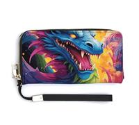 HJUQNGF Sea Shell Treasures Portefeuille long pour femme avec fermeture éclair Grande capacité en cuir, Coloré des dragons, 20.0*10.5cm