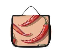 HJUQNGF Trousse de toilette de voyage pour femme - Grande trousse de maquillage à suspendre pour articles de toilette - Récipient 3 en 1 - Motif vache qui sort la langue, Motif piment, 22.5x18.5cm