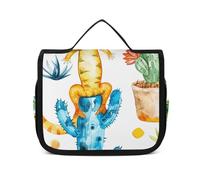 HJUQNGF Trousse de toilette de voyage pour femme - Grande trousse de maquillage à suspendre pour articles de toilette - Récipient 3 en 1 - Motif vache qui sort la langue, Geckos et cactus, 22.5x18.5cm