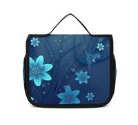 HJUQNGF Trousse de toilette de voyage pour femme - Mini tourbillon de fleurs bleues - Grande trousse de maquillage à suspendre pour articles de toilette - Conteneur 3 en 1, blanc, 22,5 x 18,5 cm,