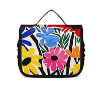 HJUQNGF Trousse de toilette de voyage pour femme - Motif floral coloré - Grande trousse de maquillage à suspendre pour articles de toilette - Conteneur 3 en 1, Fleur découpée en papier, 22.5x18.5cm