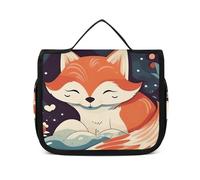 HJUQNGF Trousse de toilette de voyage pour femme - Texture marbre blanc - Grande trousse de maquillage à suspendre pour articles de toilette - Conteneur 3 en 1, Motif renard romantique, 22.5x18.5cm