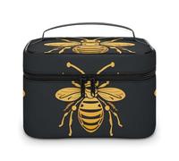 HJUQNGF Trousse de toilette portable avec motif abeille dorée - Grande capacité - Trousse de maquillage de voyage - Organisateur de maquillage pour shampooing, après-shampoing - Accessoires de