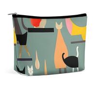 HJUQNGF Trousse de toilette portable avec motif chat d'art moderne du milieu du siècle, grande capacité, trousse de maquillage de voyage, organisateur de maquillage pour shampooing, après-shampoing