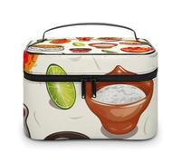 HJUQNGF Trousse de toilette portable avec symboles de salsa mexicaine - Grande capacité - Trousse de maquillage de voyage - Organisateur de maquillage pour shampooing, après-shampoing et brosses -