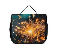 HJUQNGF Trousse de toilette pour femme - Grande trousse de maquillage à suspendre pour articles de toilette - Conteneur 3 en 1 - Motif lac et arbres, Brillance des étincelles, 22.5x18.5cm