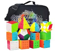 HJXDtech Speed Cube Set avec 12 Sortes de Jouets Cube Puzzle, Cubes Magiques de compétition de WCA Professionnels de 2x2 3x3 4x4 5x5 Pyraminx Megaminx Skewb SQ1 et Sac de Rangement (Stickerless)