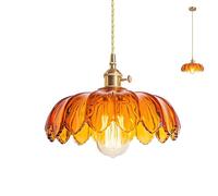 HJXDtech Suspension en Verre Lotus Abat-Jour, Industriel Vintage E27 Plafonnier en Laiton, Hauteur réglable Lampe Suspendue Design pour Cuisine, Salle à manger, Chambre (Ambre)