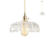 HJXDtech Suspension en Verre Lotus Abat-Jour, Industriel Vintage E27 Plafonnier en Laiton, Hauteur réglable Lampe Suspendue Design pour Cuisine, Salle à manger, Chambre (Transparent)