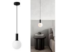 HJXDtech Suspension Luminaire Moderne avec Globe Verre Blanc - LED E14 12W Dimmable, Hauteur Réglable Lampe Suspendu de Plafond pour Chambre, Salon, Salle à Manger (Noir)