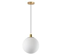 HJXDtech Suspension Moderne à Globe en Verre Blanc, Simple Rondo Lustre Suspendue en Laiton Métal, Douille E27,Lampe de Chambre, Salon ou Salle à manger, Ø 30 cm