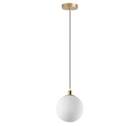 HJXDtech Suspension Moderne à Globe en Verre Blanc, Simple Rondo Lustre Suspendue en Laiton Métal, Douille E27,Lampe de Chambre, Salon ou Salle à manger, Ø 15 cm