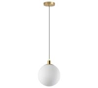 HJXDtech Suspension Moderne à Globe en Verre Blanc, Simple Rondo Lustre Suspendue en Laiton Métal, Douille E27,Lampe de Chambre, Salon ou Salle à manger, Ø 20 cm