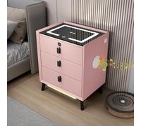 HJYBFA avec capteur de Nuit LED, Haut-Parleur de Table de Chevet, Serrure à Empreinte Digitale Intelligente pour Table d'appoint, Multifonctionnel (Rose, 3 tiroirs)