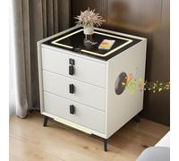 HJYBFA avec capteur de Nuit LED, Haut-Parleur de Table de Chevet, Serrure d'empreinte Digitale de Table d'appoint Intelligente, Multifonctionnel (Blanc, 3 tiroirs)