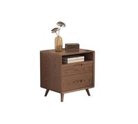 HJYBFA Chambre moderne en bois massif blanc pur avec double tiroirs de rangement - style nordique du milieu du siècle, table basse en bois simple avec dessus extractible rétro (couleur : noyer co