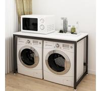 HJYBFA Meuble de Rangement Double pour Machine à Laver, buanderie, Salle de Bain et Toilettes, 128 x 60 x 99 cm, Robuste, capacité de 150 kg, Finition Blanche élégante.
