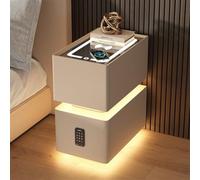 HJYBFA Table de Chevet étroite avec 3 lumières LED colorées, Verrouillage Intelligent par Mot de Passe et Chargement sans Fil, idéale pour Les Petits espaces (Kaki, 17,7 x 15,7 x 1