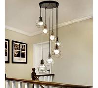 HJYCLFAZU 7 lumières rétro Style Industriel escalier Long Moderne escalier en colimaçon Complexe bâtiment Appartement Salon plafonnier Fer forgé 40x200cm (Si