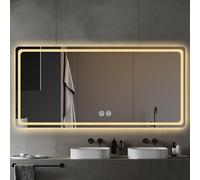 HJYCLFAZU Miroir de Salle de Bain rectangulaire, Miroir Mural à LED, Miroir de Maquillage antibuée, Double Interrupteur Tactile, désembuage, lumière réglable à 3 Couleurs, sûr et incassable